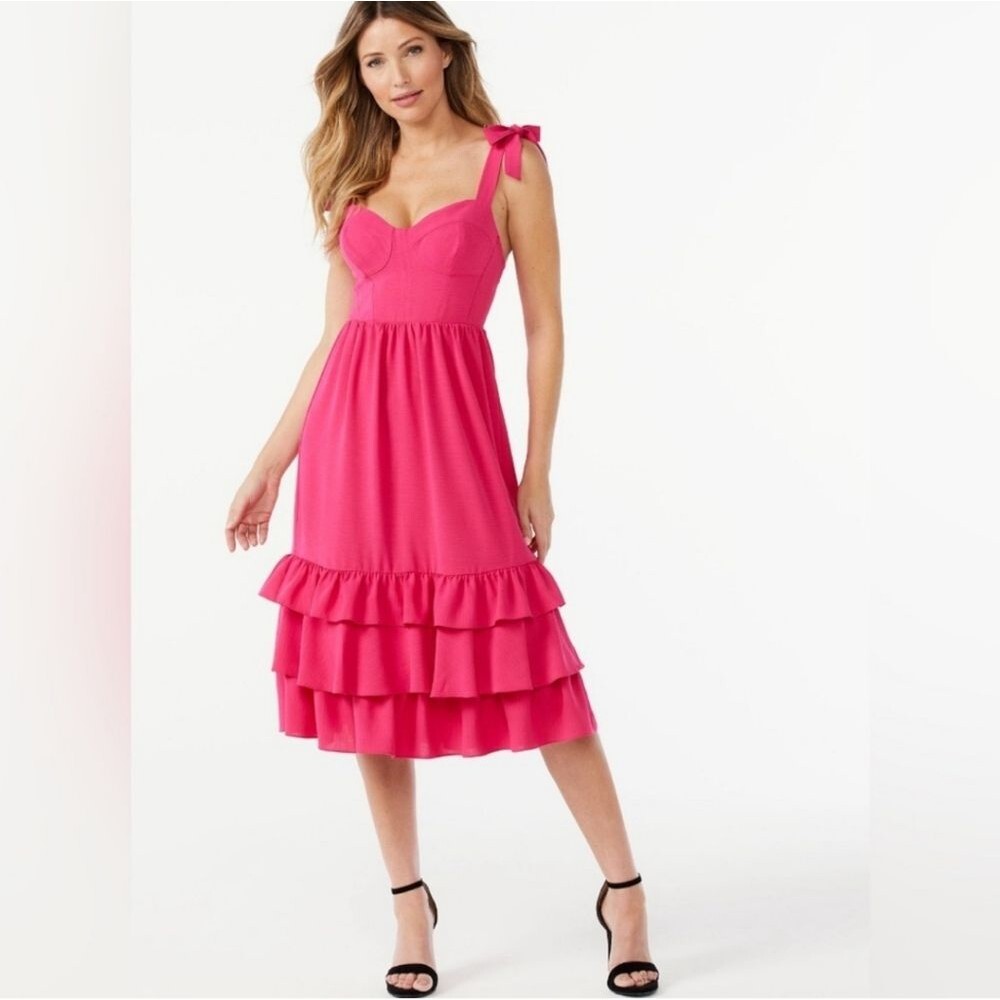 NWT Sofia Vergara Pink Ruffle Barbie Core Dress